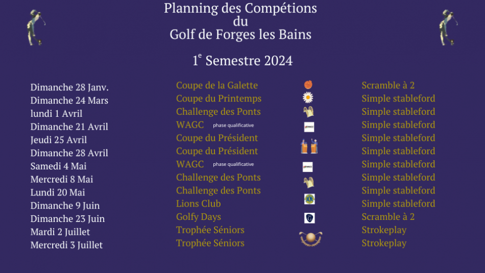 Planning des Compétitions du 1e semestre 2024