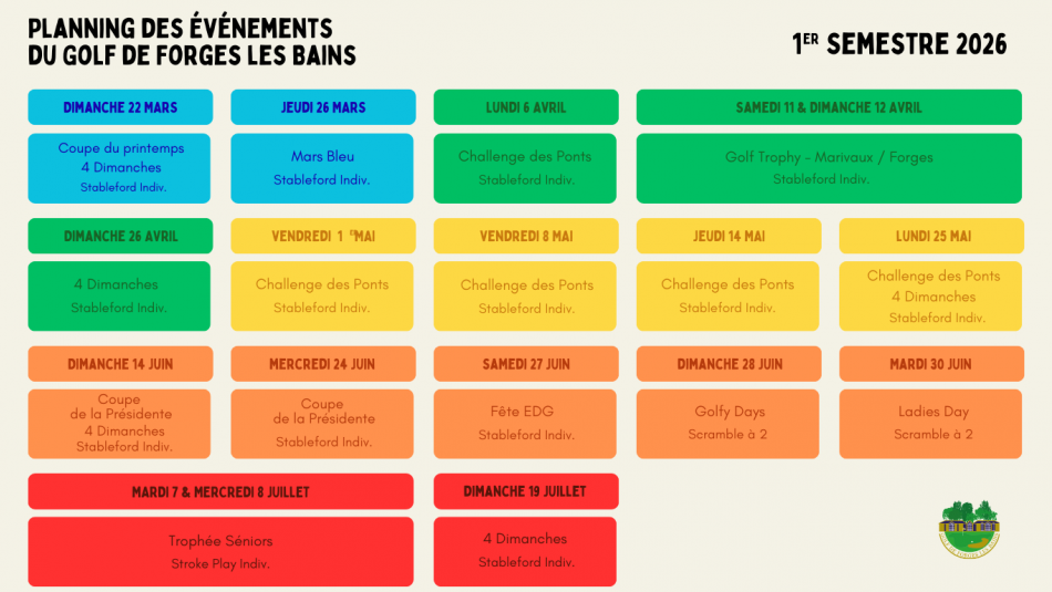 Calendrier des compétitions du 1er semestre
