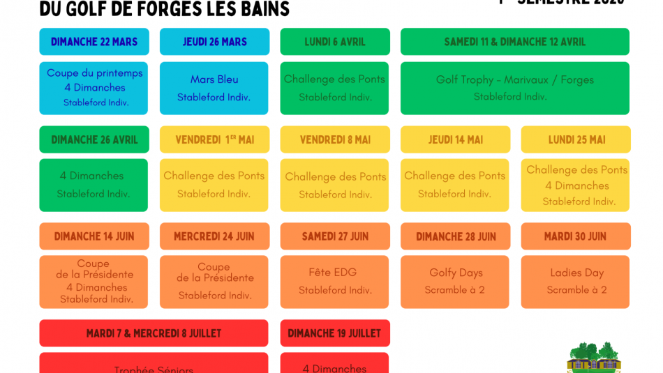 Calendrier des compétitions du 1er semestre